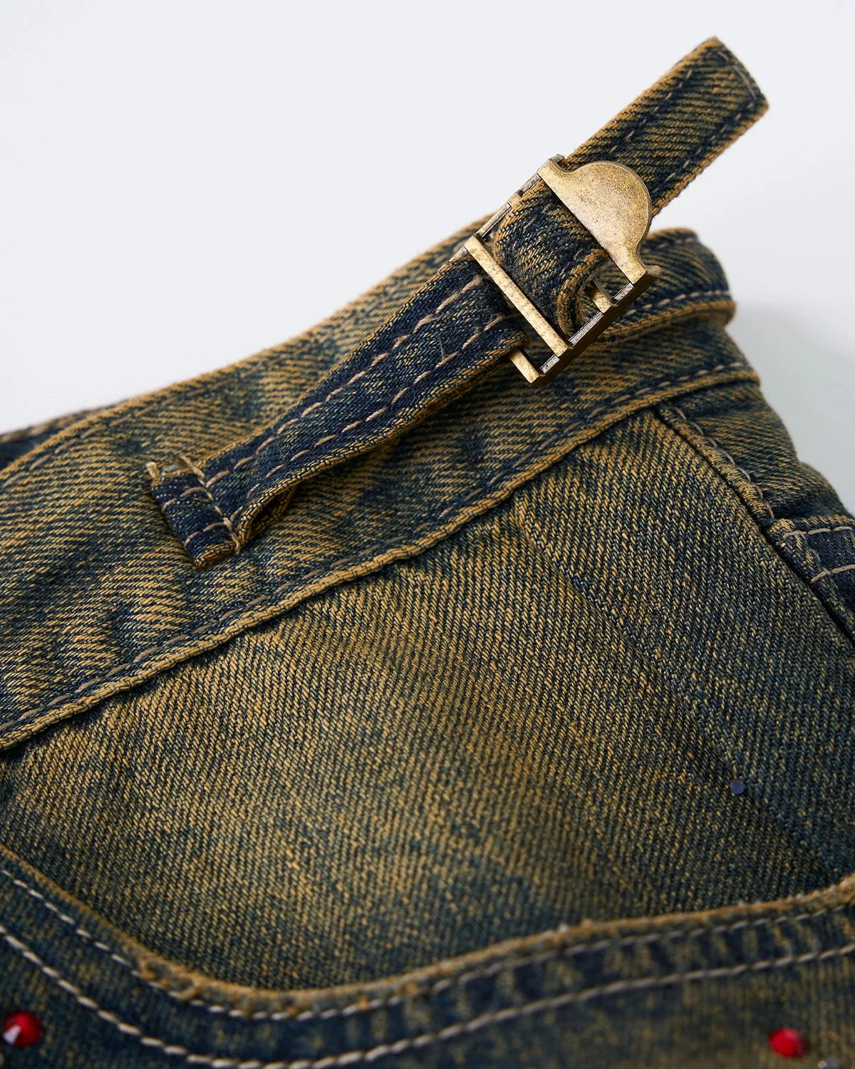 Omygoods Dirty Wash Rhinestone Baggy Jeans