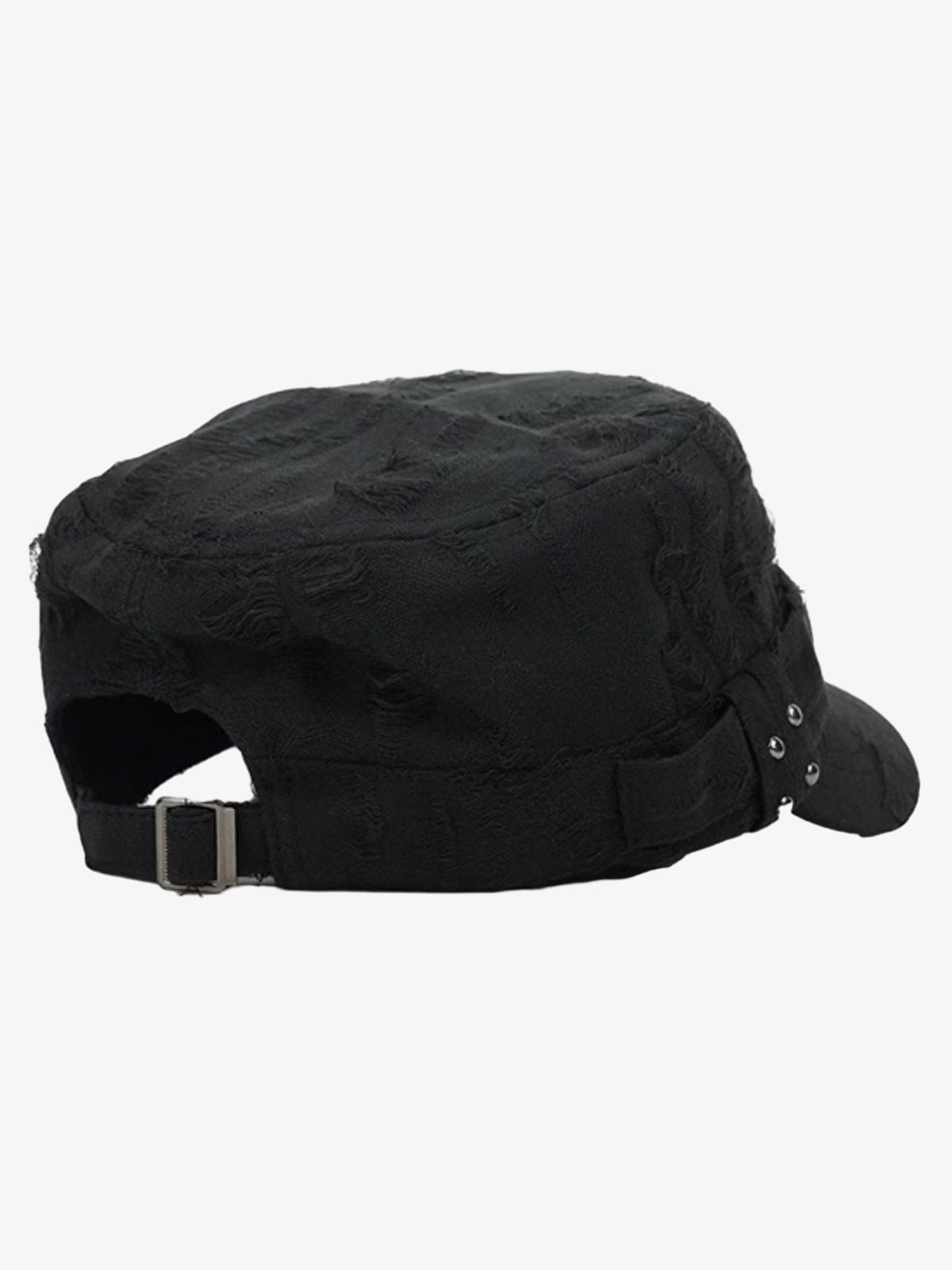 Omygoods Distressed Stud Detail Cotton Flat Top Cap