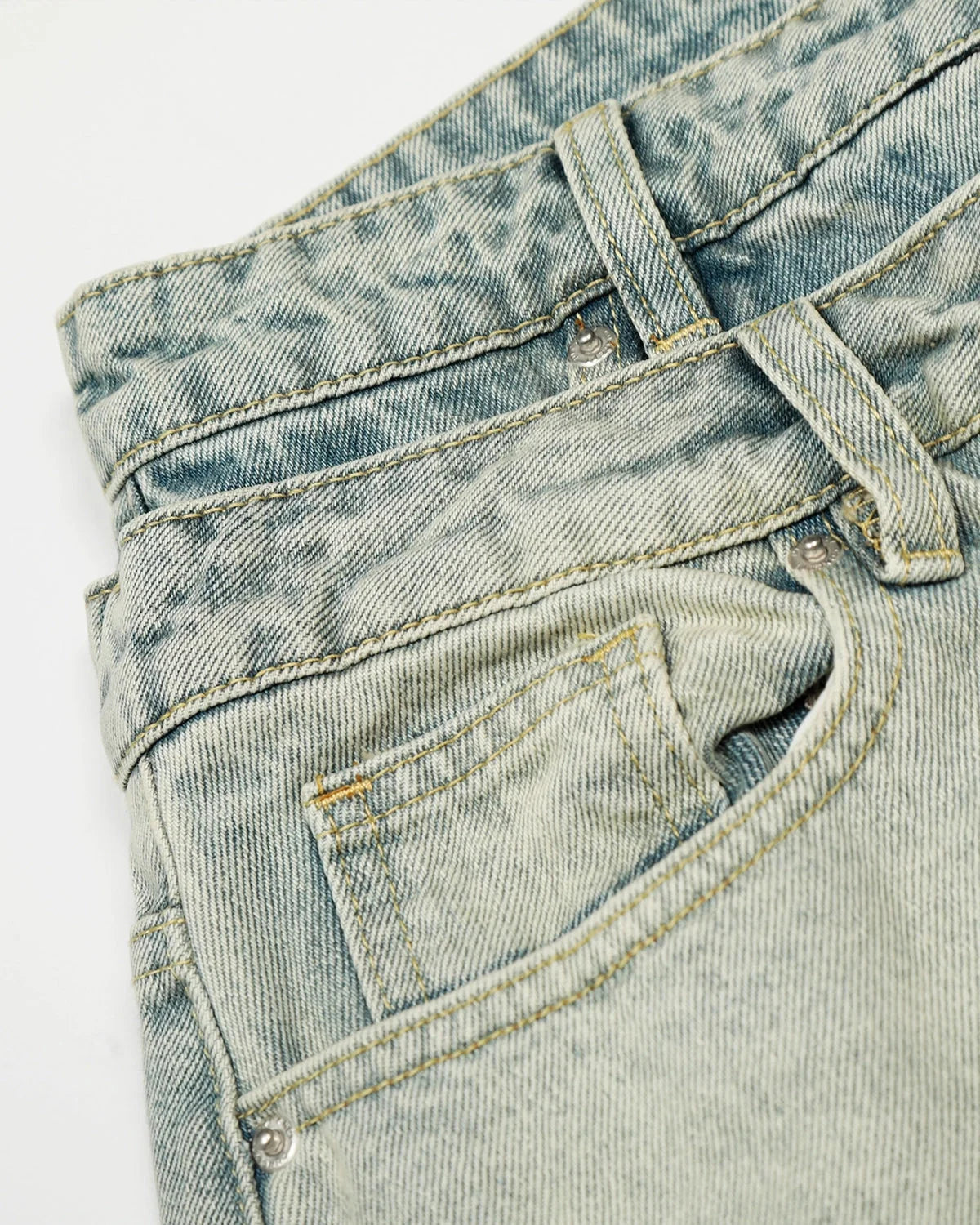 Omygoods Double Waist Acid Washed Baggy Jeans