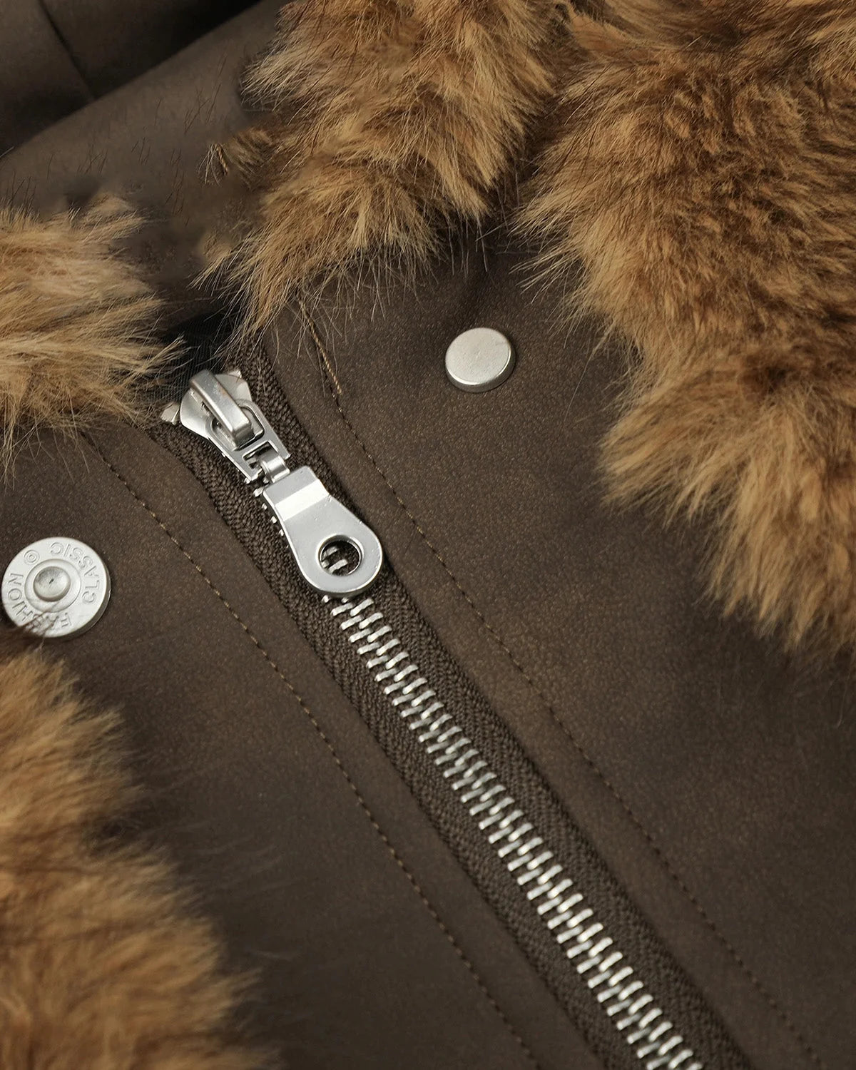 Omygoods Faux Fur Hooded Bomber Jacket