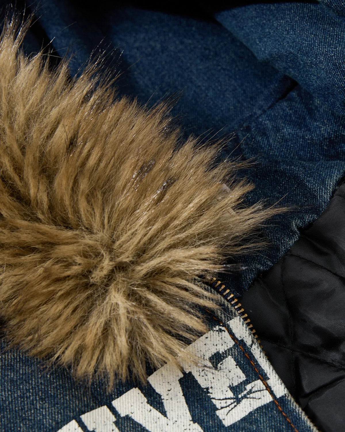 Omygoods Faux Fur Washed Denim Hooded Jacket