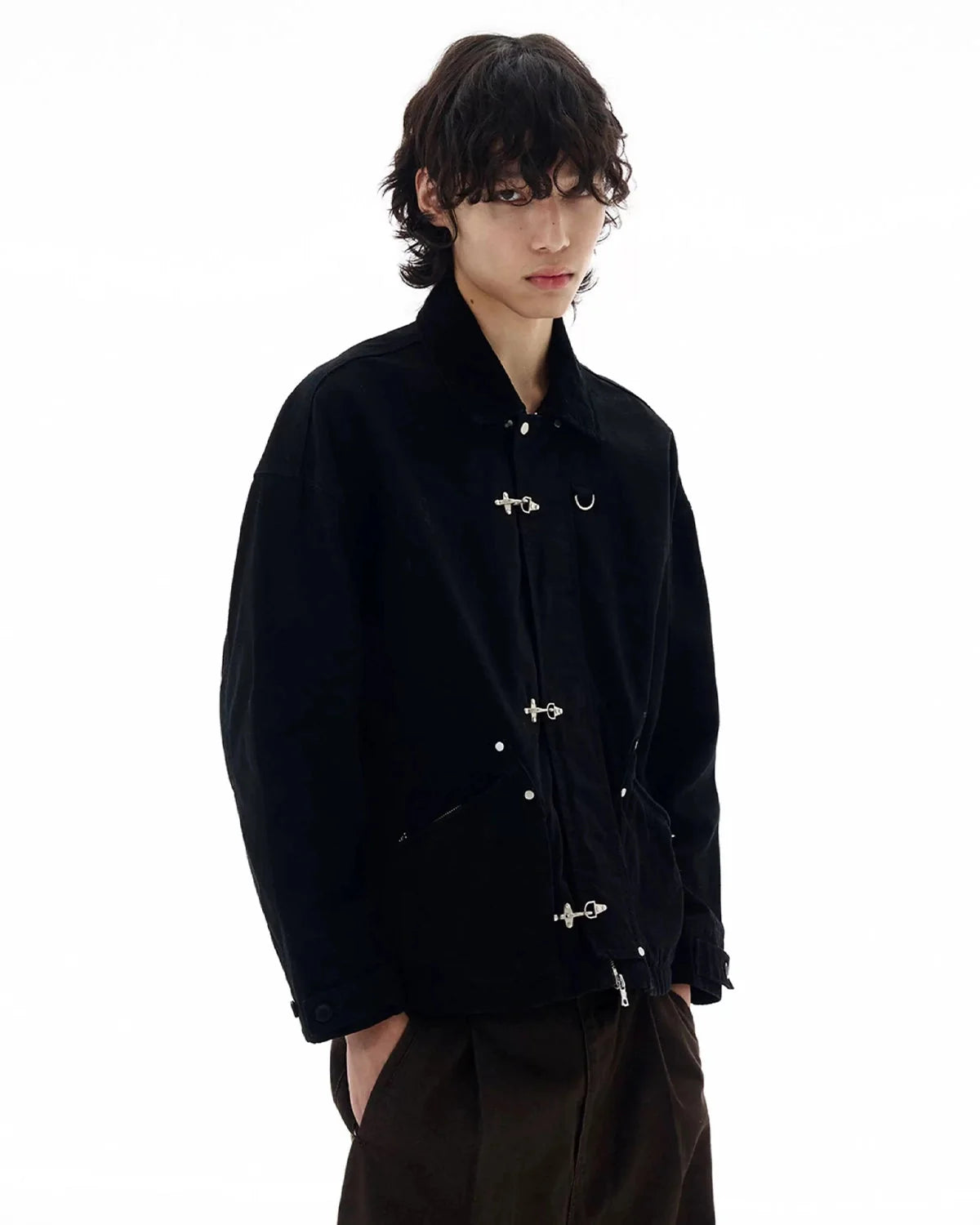 Omygoods Fireman Buckle Worker Zip Up Jacket