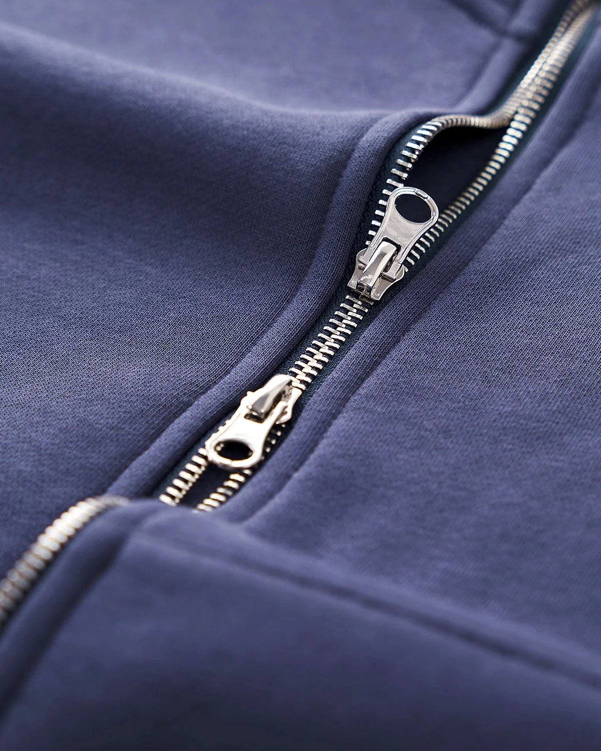 Omygoods High Collar Fleece Double Zip-Up Hoodie