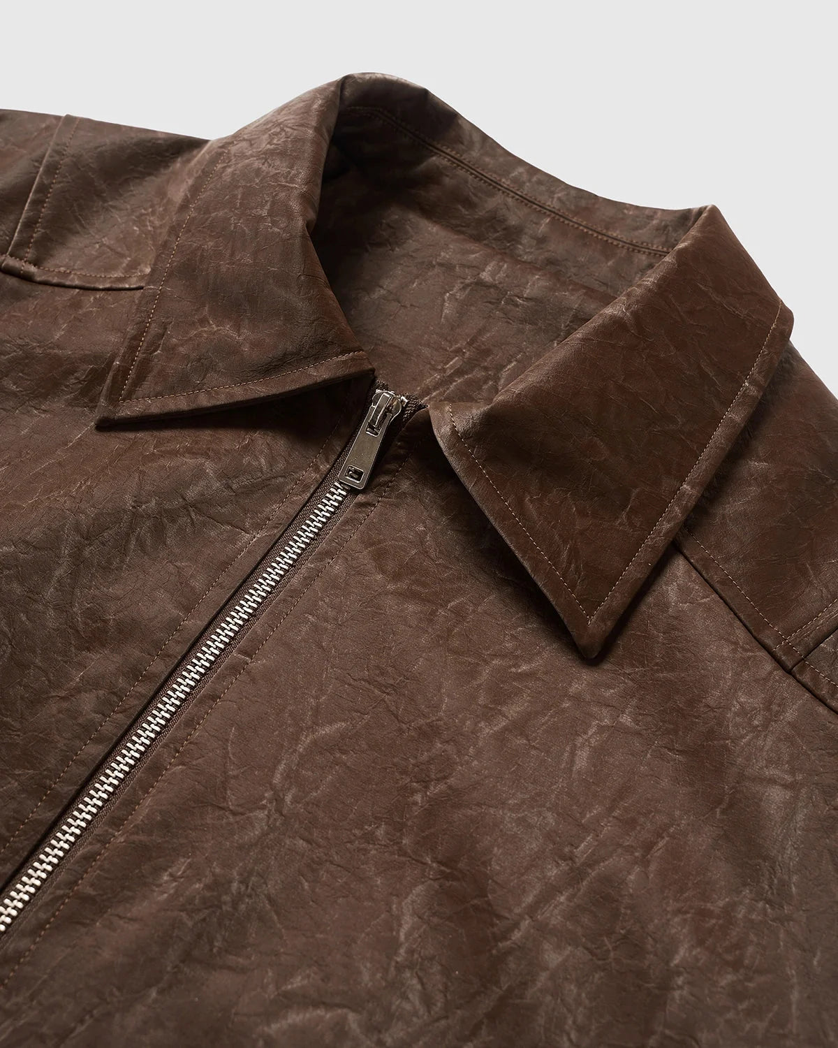 Omygoods Minimalist PU Leather Zip Up Jacket