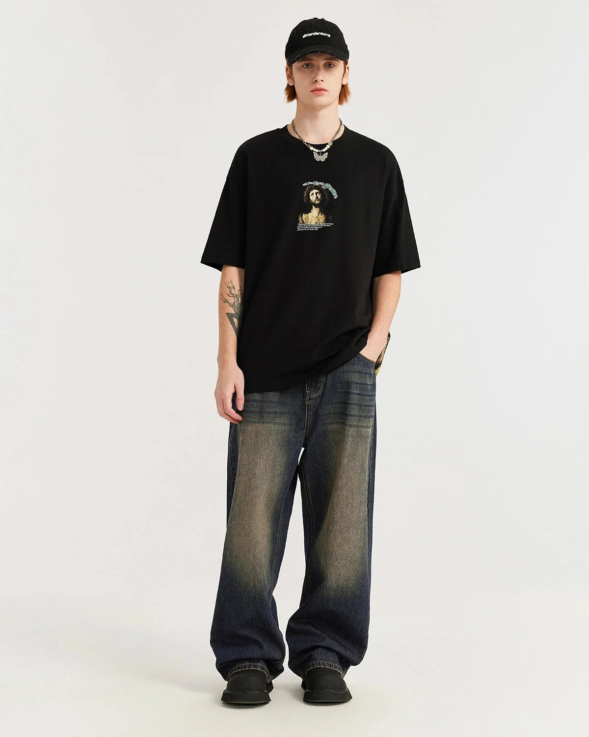 Omygoods Monkey Wash Wide Leg Jeans