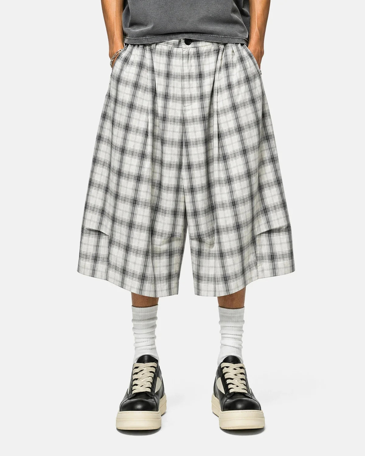 Omygoods Plaid Longline Casual Shorts