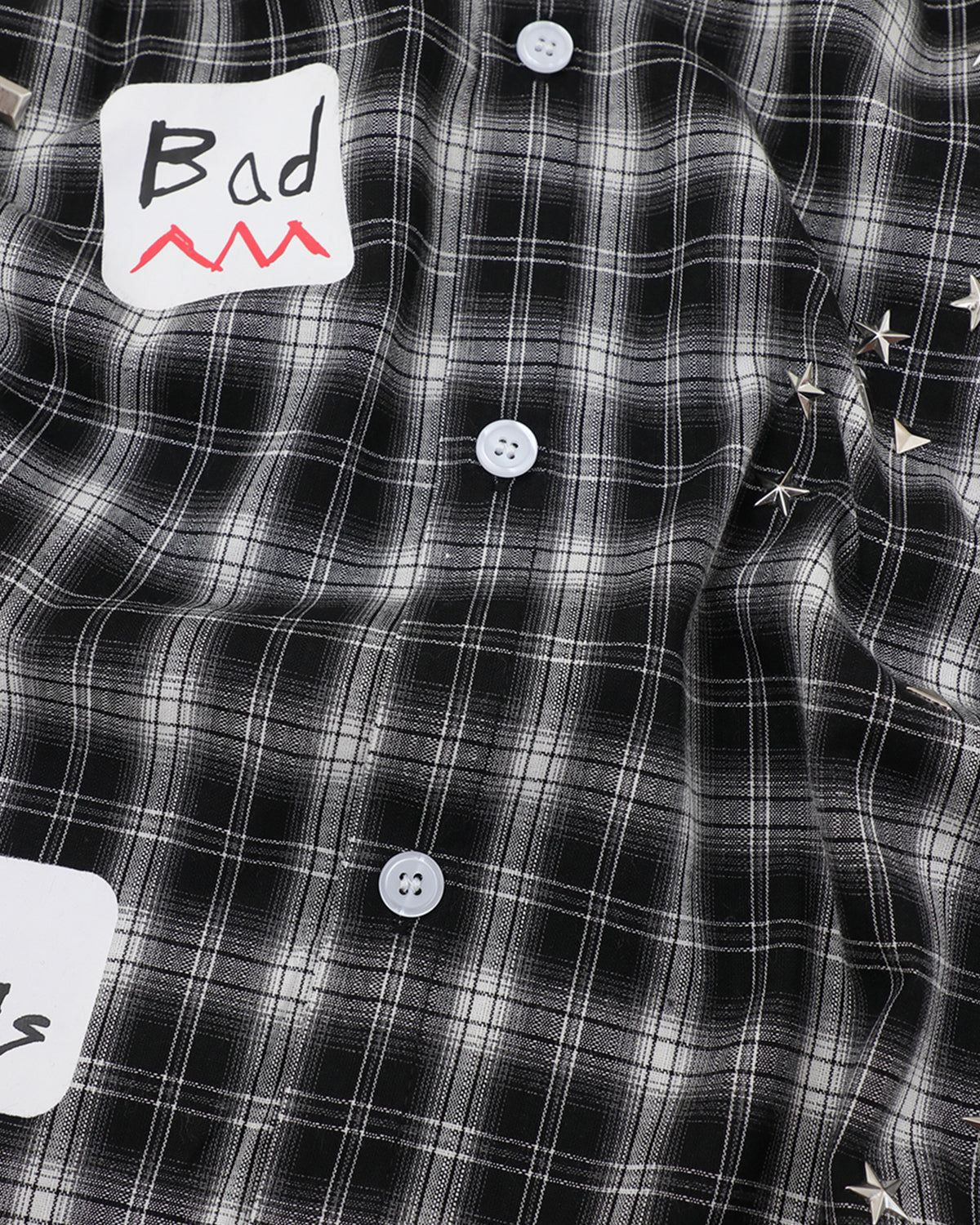 Omygoods Plaid Sticker Graphic Studded Shirt