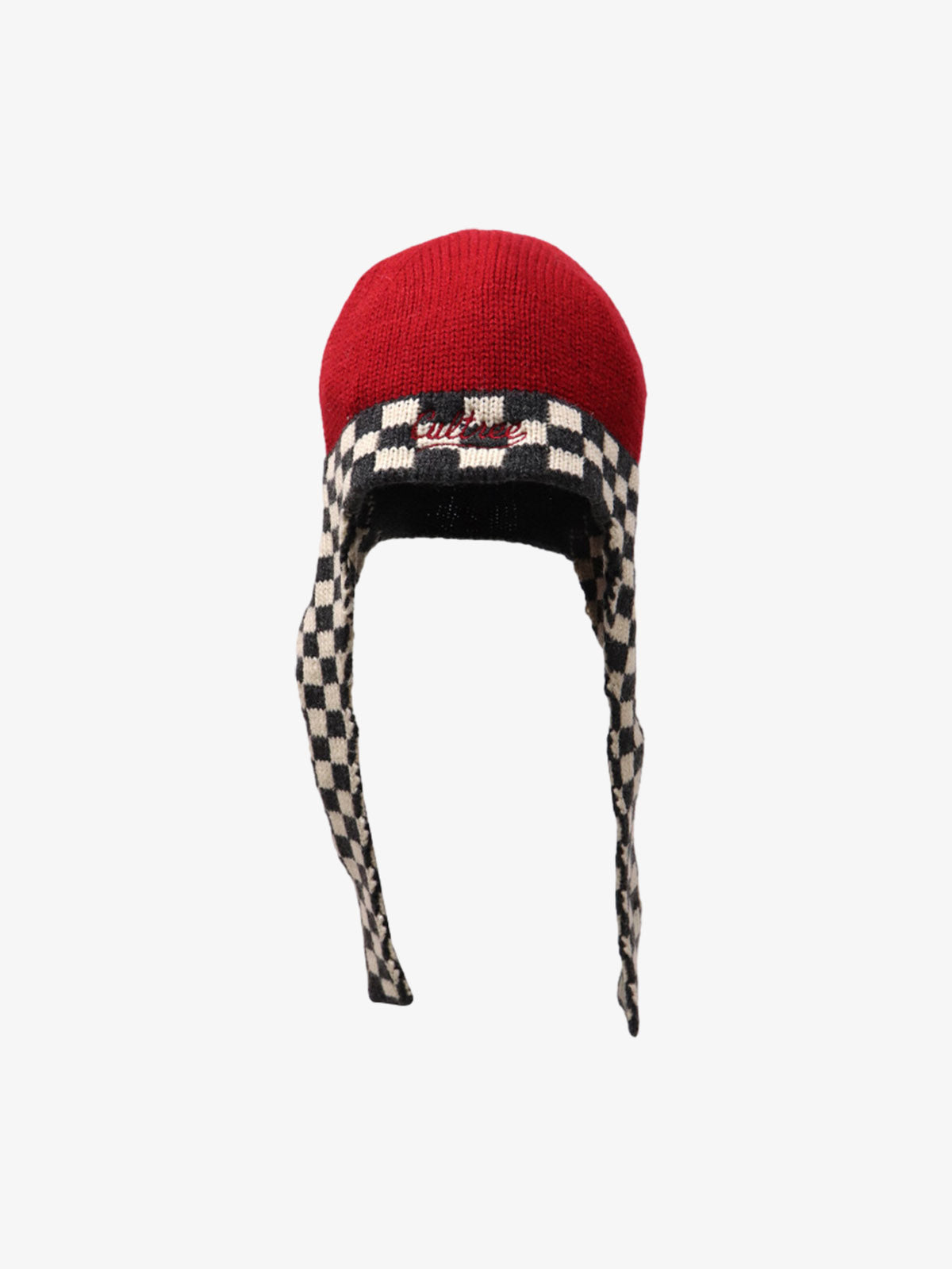 Omygoods Retro Checkerboard Knit Color-Block Earflap Beanie Hat