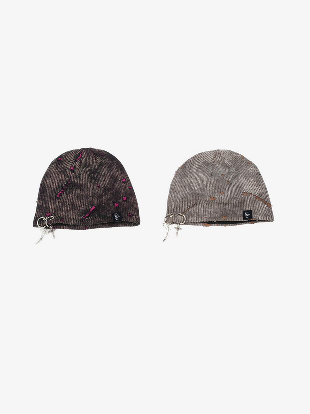 Omygoods Retro Wasteland Style Distressed Knit Hanging Charm Beanie