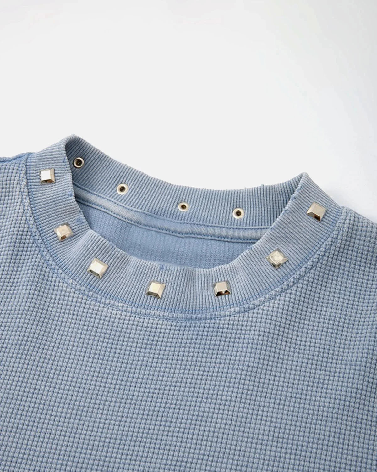 Omygoods Script Washed Studded Boxy Waffle T-Shirt