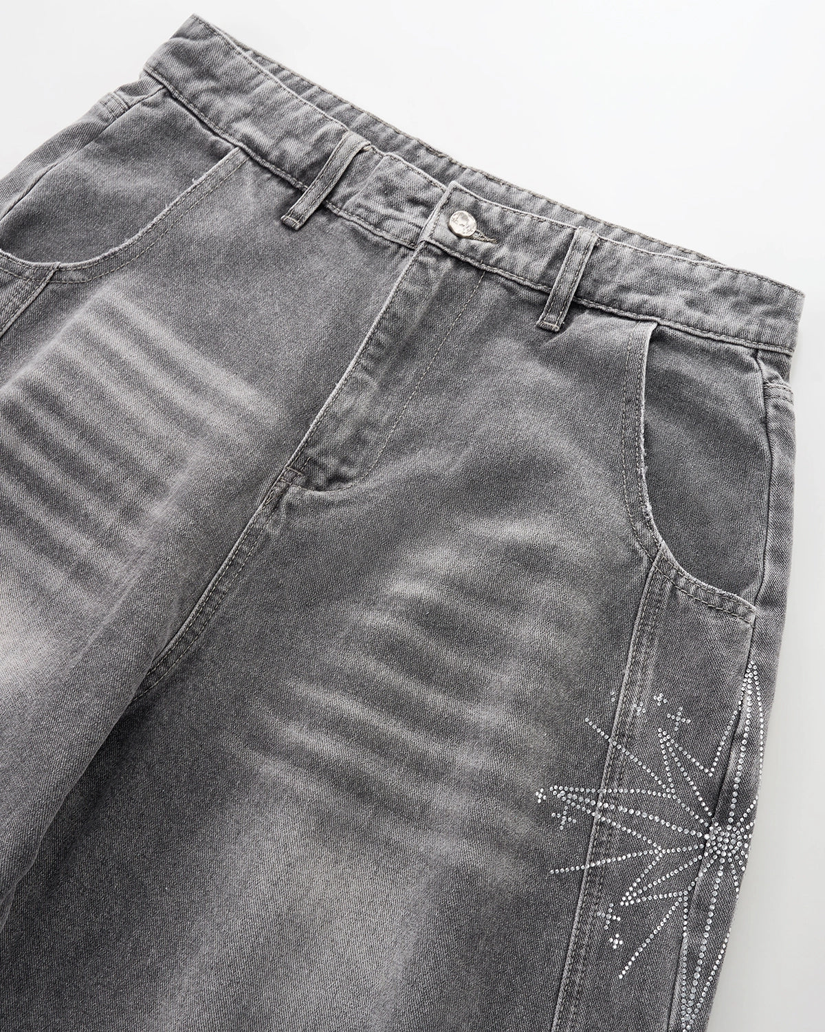 Omygoods Star Graphic Rhinestone Barrel Baggy Jeans