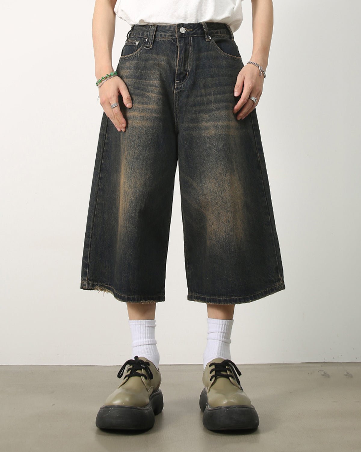 Omygoods Washed Baggy Denim Jorts