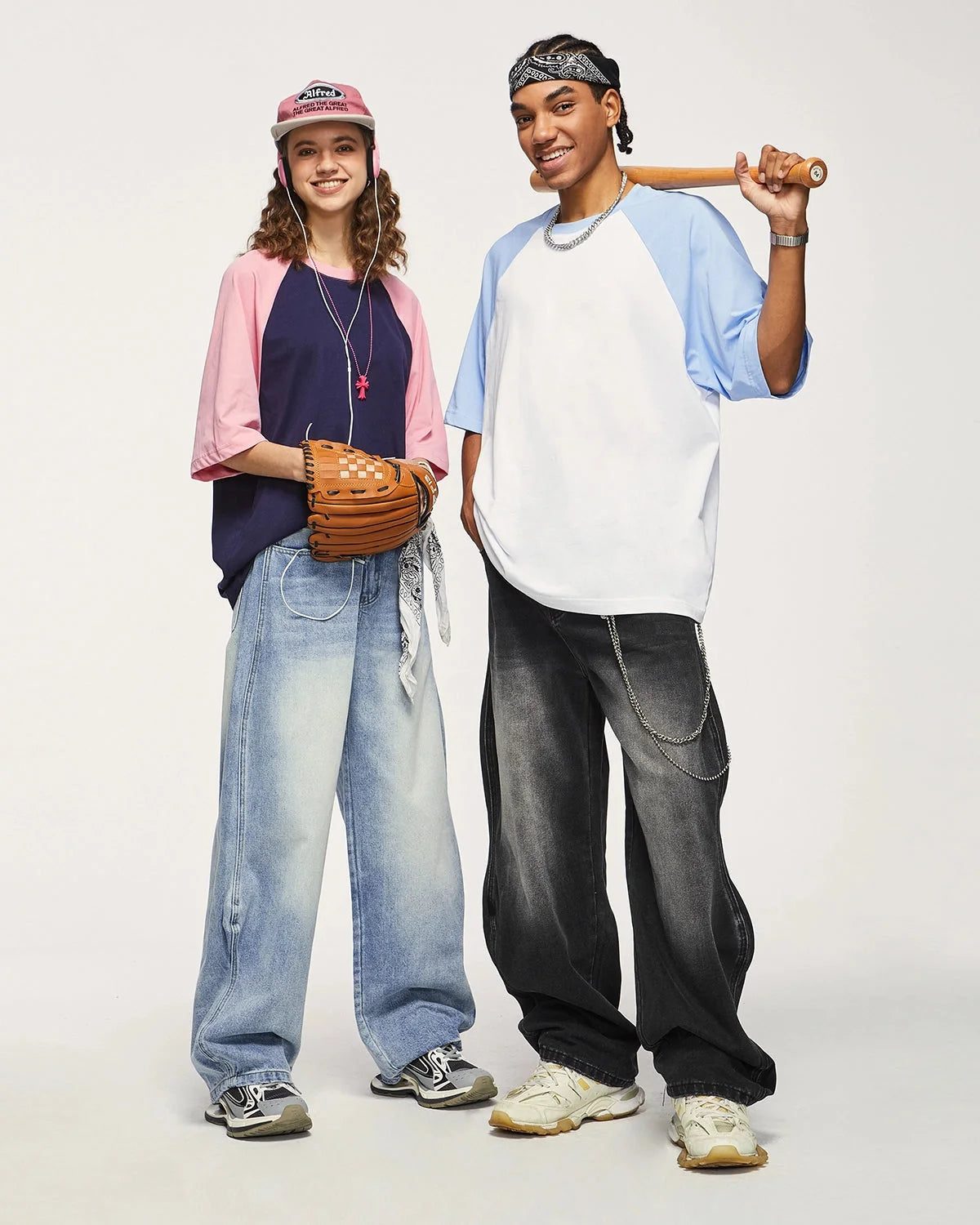 Omygoods Wave Washed Baggy Jeans