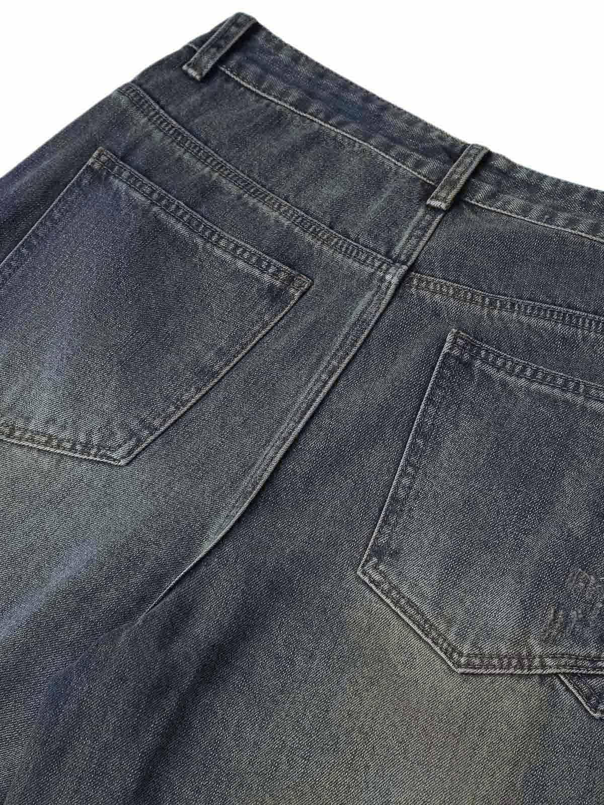 Omygoods Washed Dirty-Dye Straight Jeans