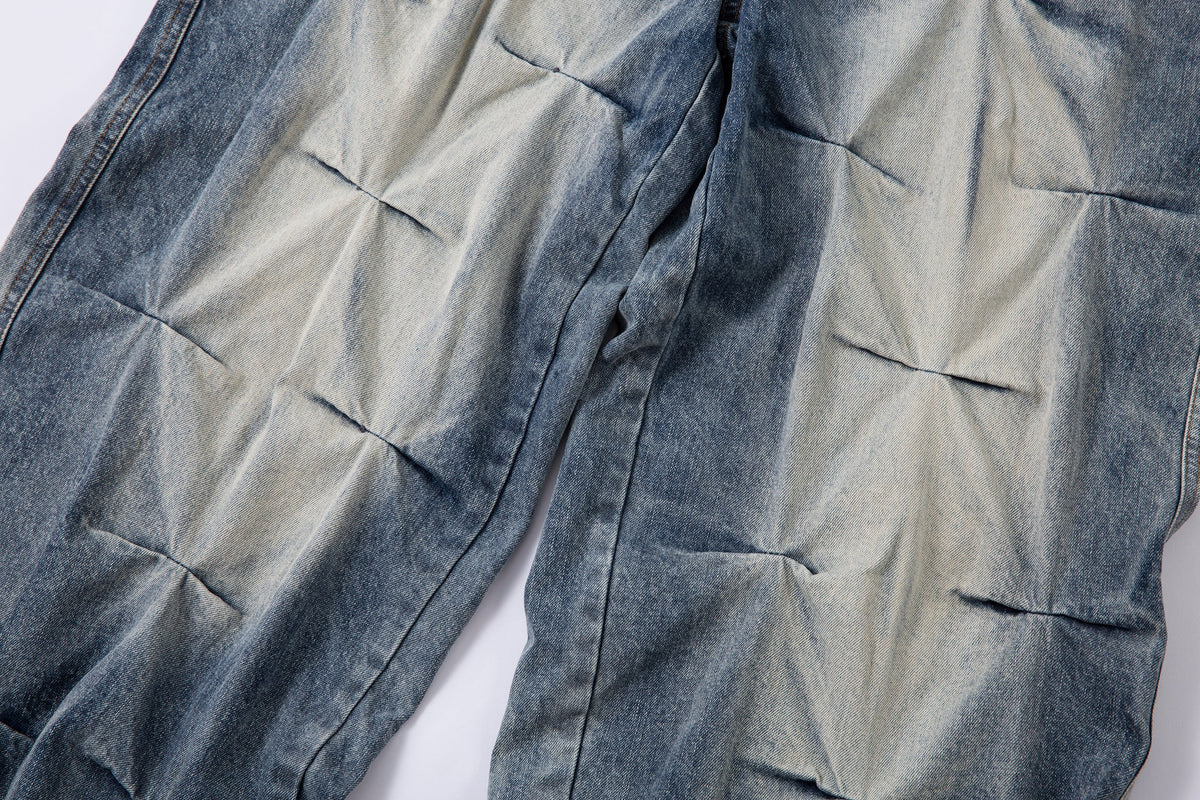 Washed Grid Pleat | Denim Jeans - OMYGOODS