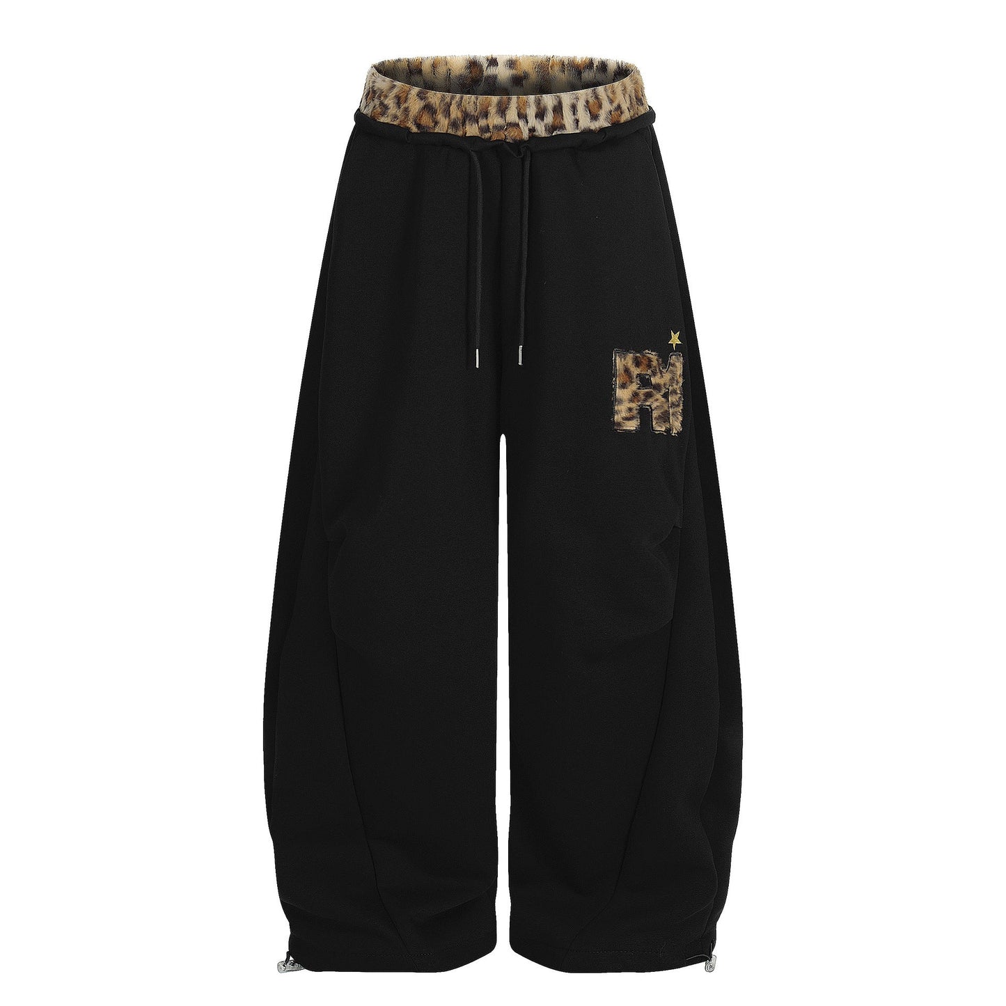 Faux-fur Leopard| Embroidery Barrel Pants