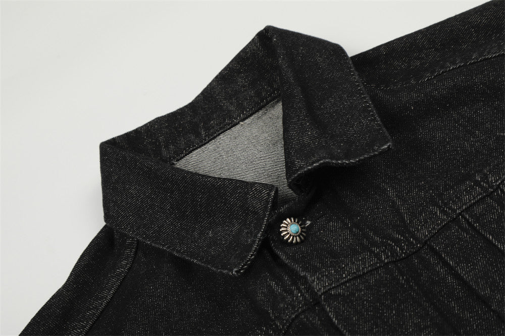 Pleated Denim | Metal Button Jacket