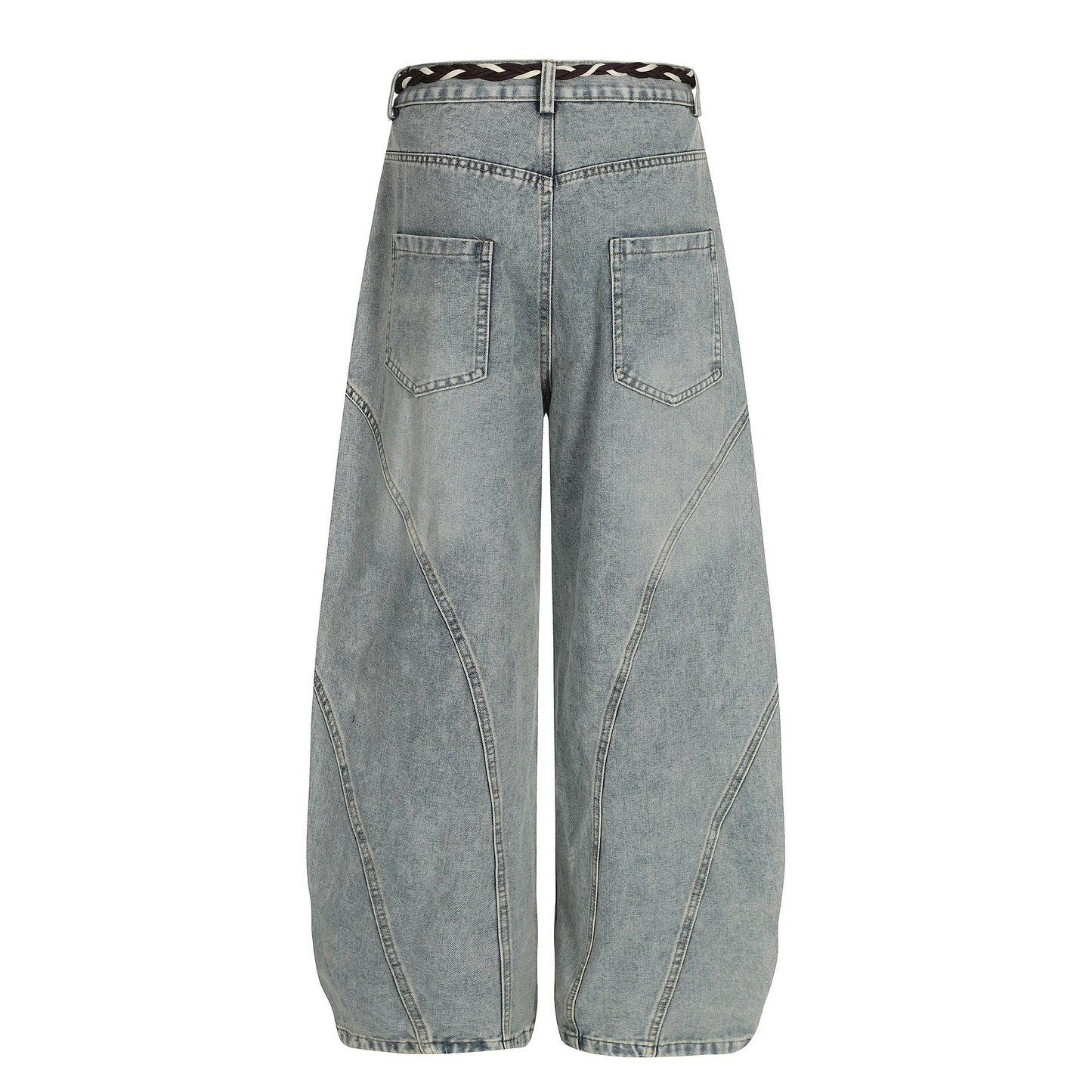 Denim Retro Belt Detail | Patchwork Barrel Jeans