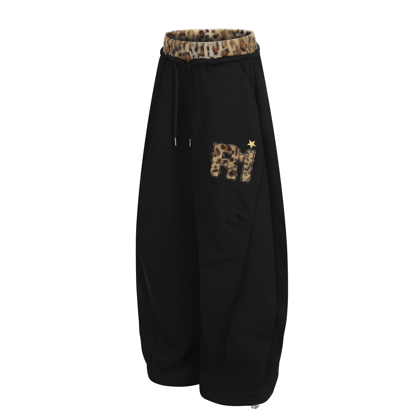 Faux-fur Leopard| Embroidery Barrel Pants