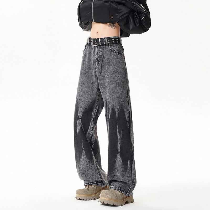 Dye-Printed Street-Style Denim Pants for Men