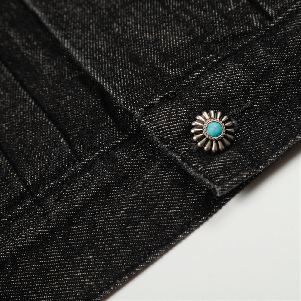 Pleated Denim | Metal Button Jacket
