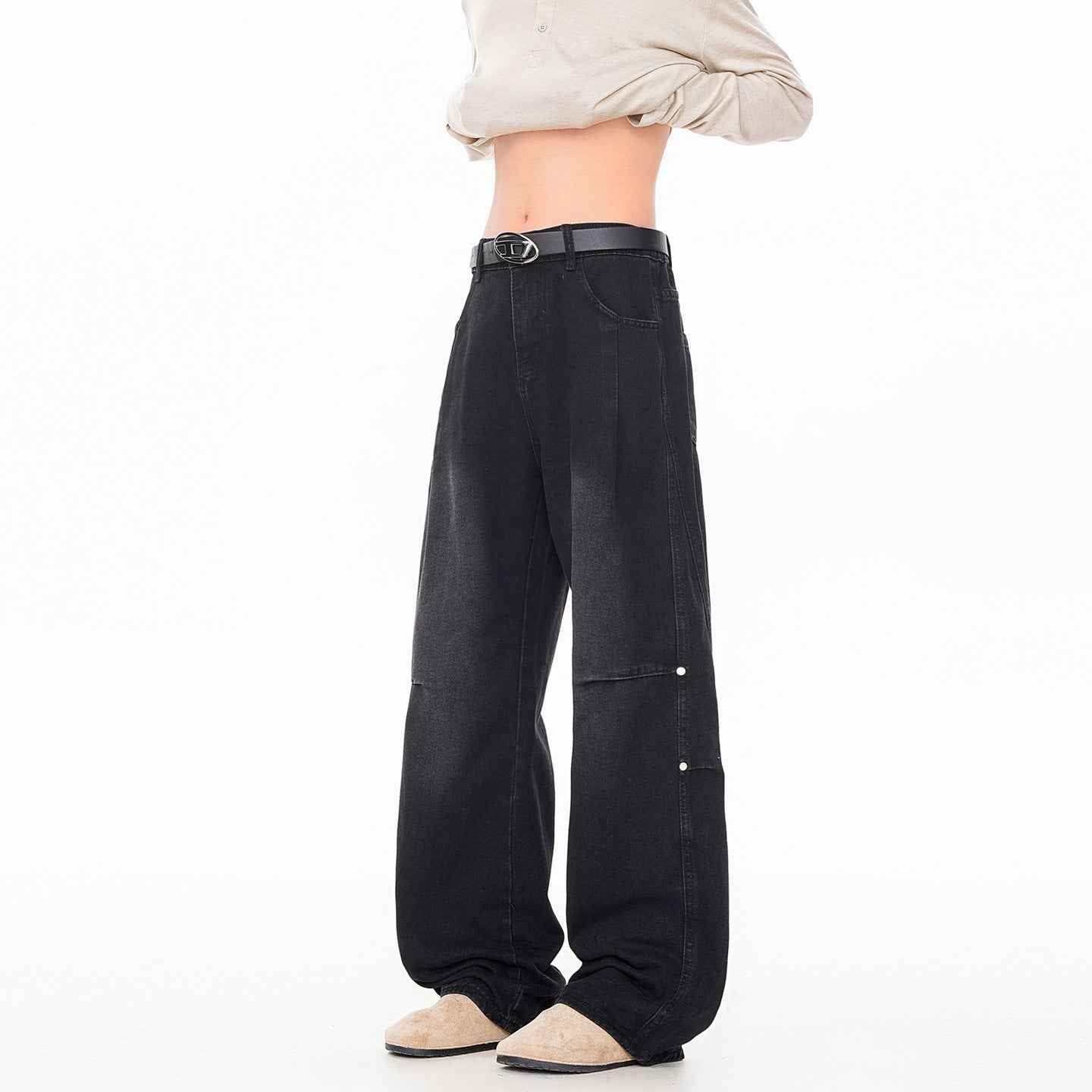 Streetwear Lightning Pattern Washed Denim Pants