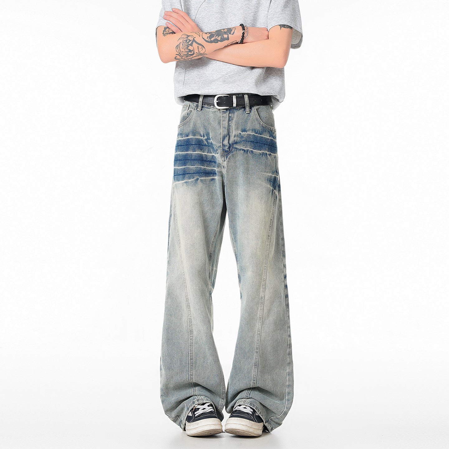 Cleanfit Light Blue Lightning Pattern Denim Pants