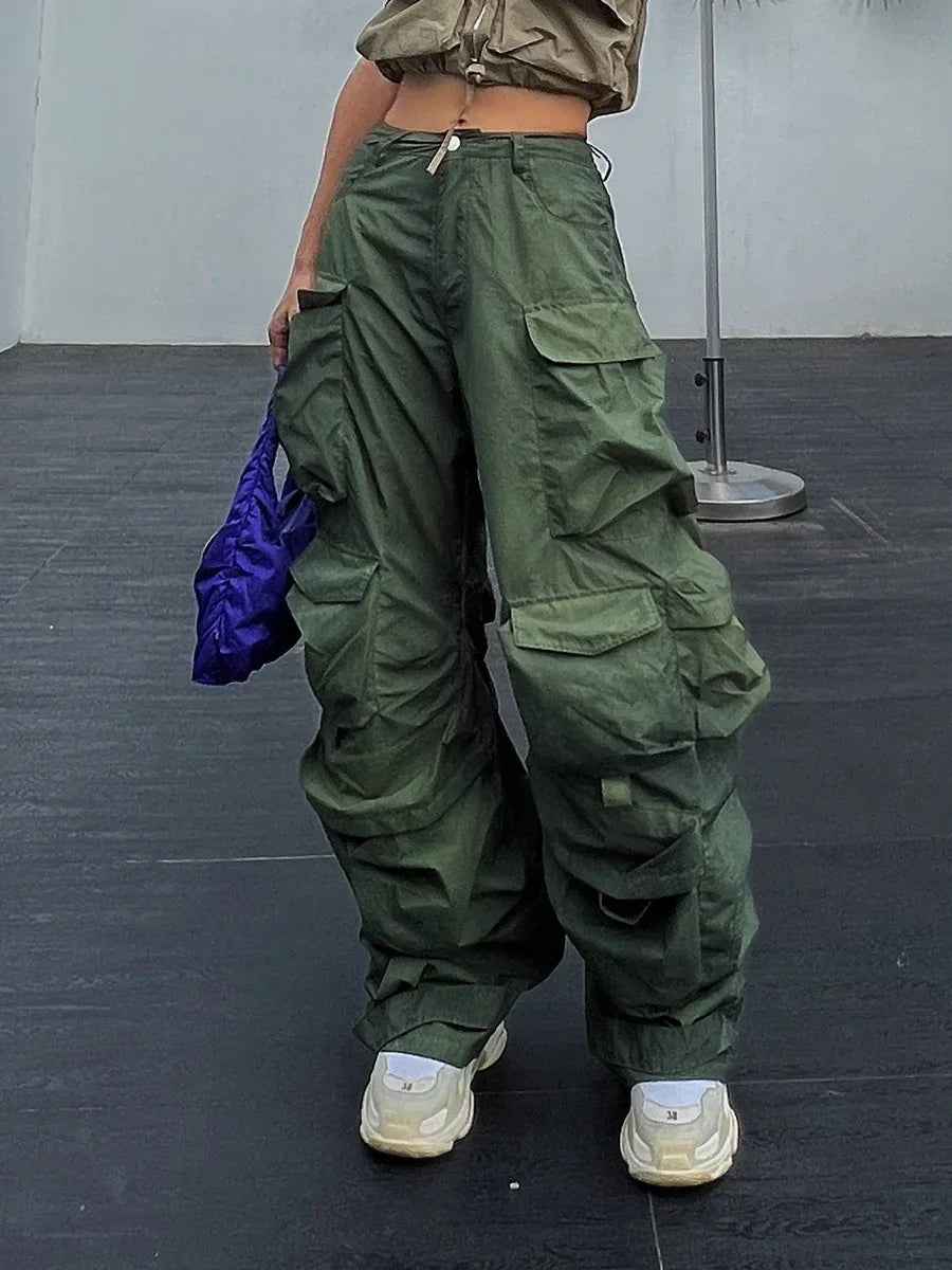 Solid Loose Pants For Women High Waist Patchwork Pockets Casual Streetwear Cargo Pant Female Fashion Clothing
