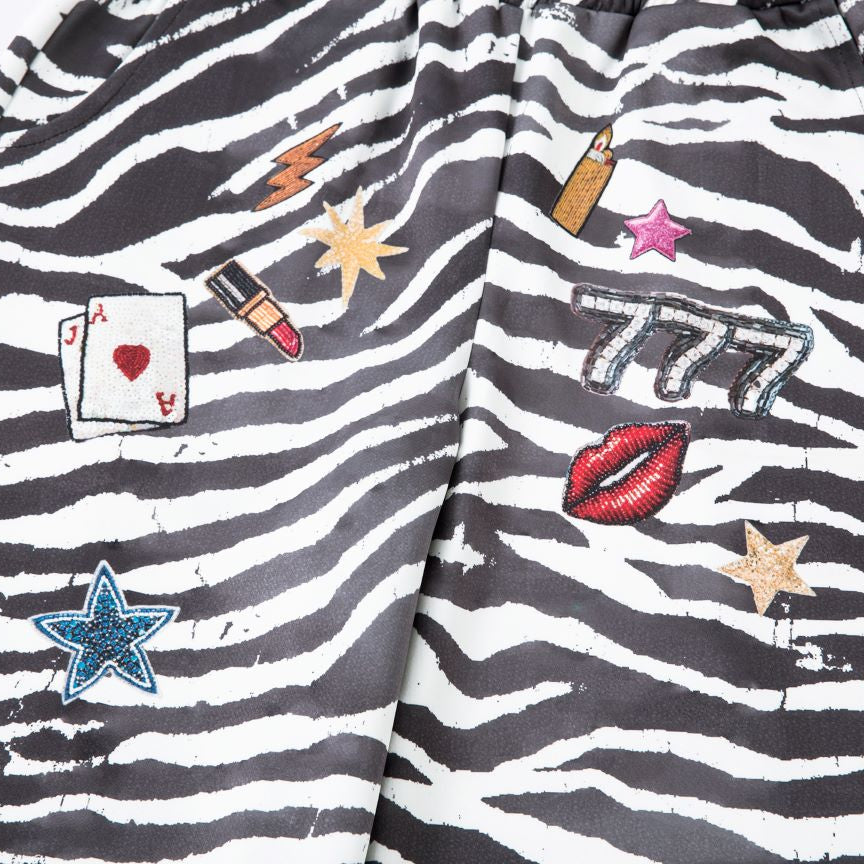 Wide-Leg Zebra Print Emblems Pants