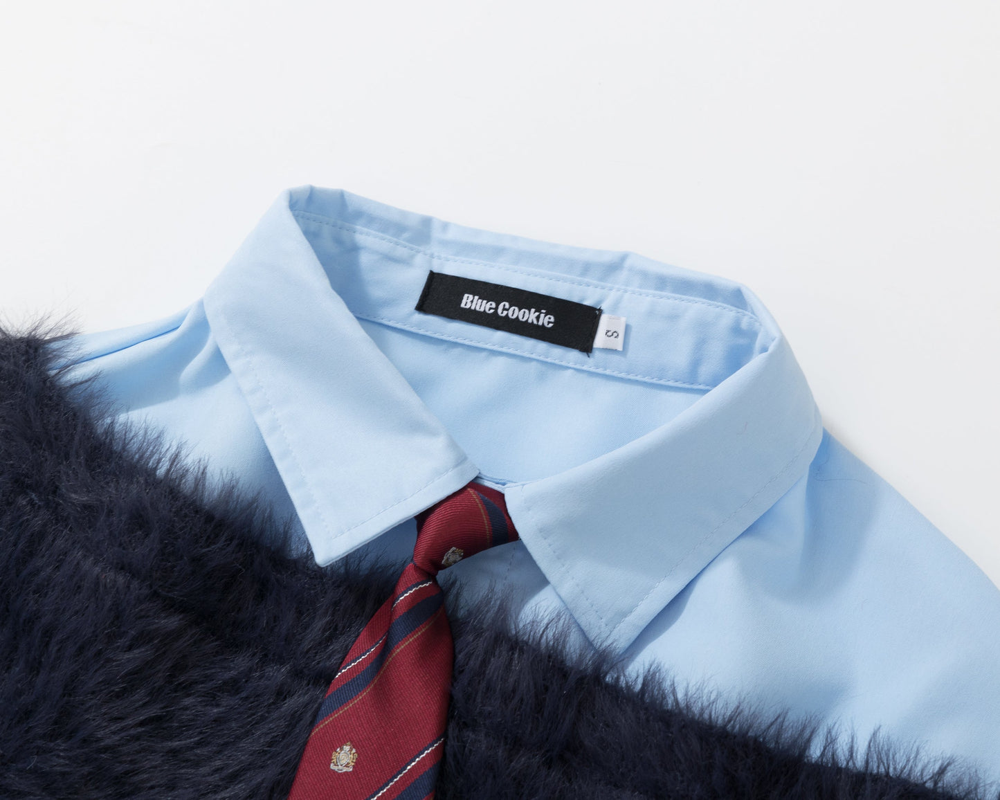 Preppy Fuzz | Mock-Layered Tie Collar Sweater