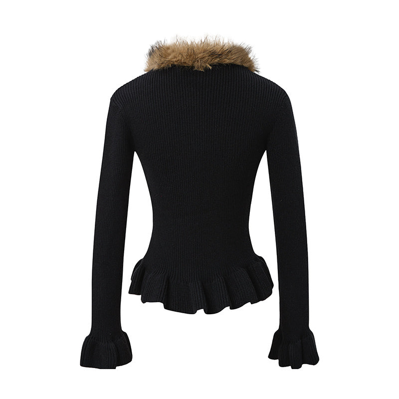 Buckled Fur | Knit Cardigan with Faux Trim