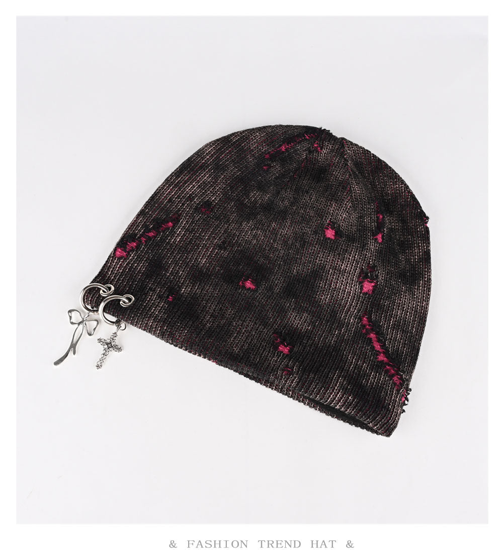 Retro Wasteland Style Distressed Knit | Hanging Charm Beanie