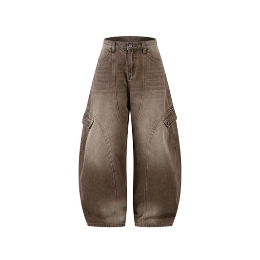Brown Wash Cargo Barrel Jeans