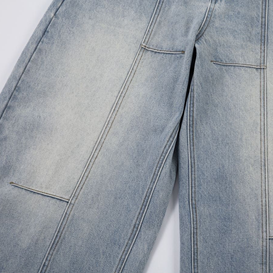 Paneled Light Wash Barrel Jeans