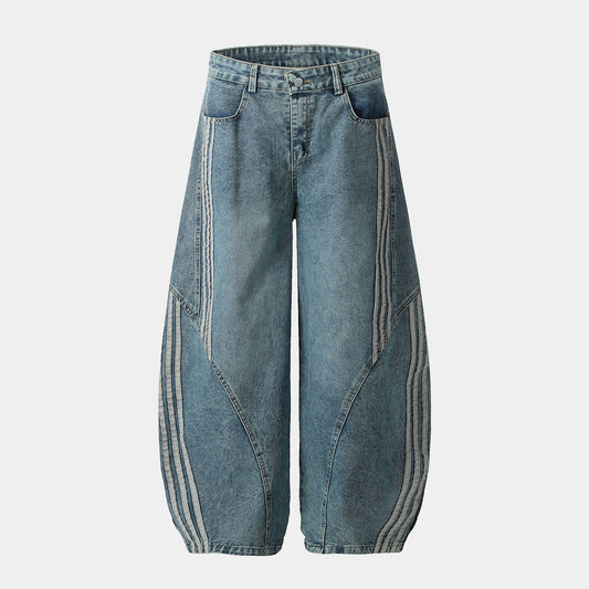 Striped Stitching | Washed Barrel Jeans for Effortless Style