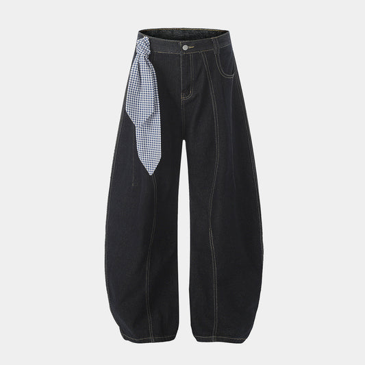 Gingham Tie Barrel | Baggy Jeans - Perfect for Effortless Style