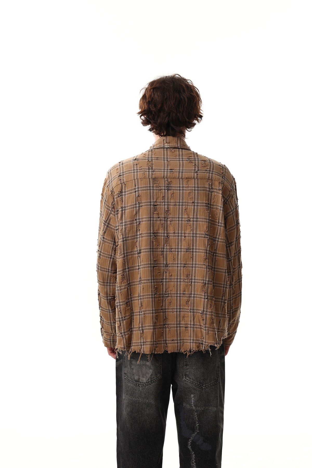 Distressed Plaid Flannel Shirt