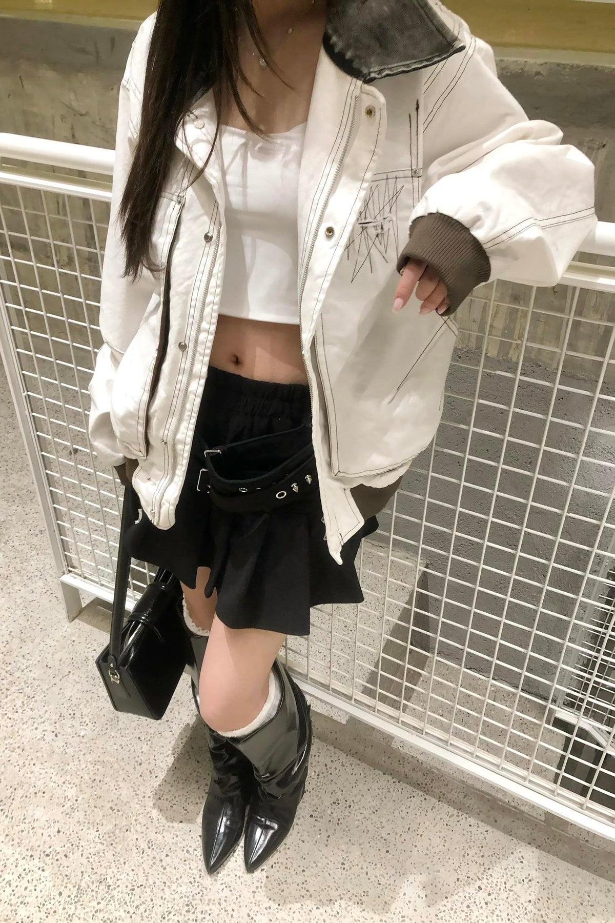 Ivory Contrast Stitch Utility Jacket