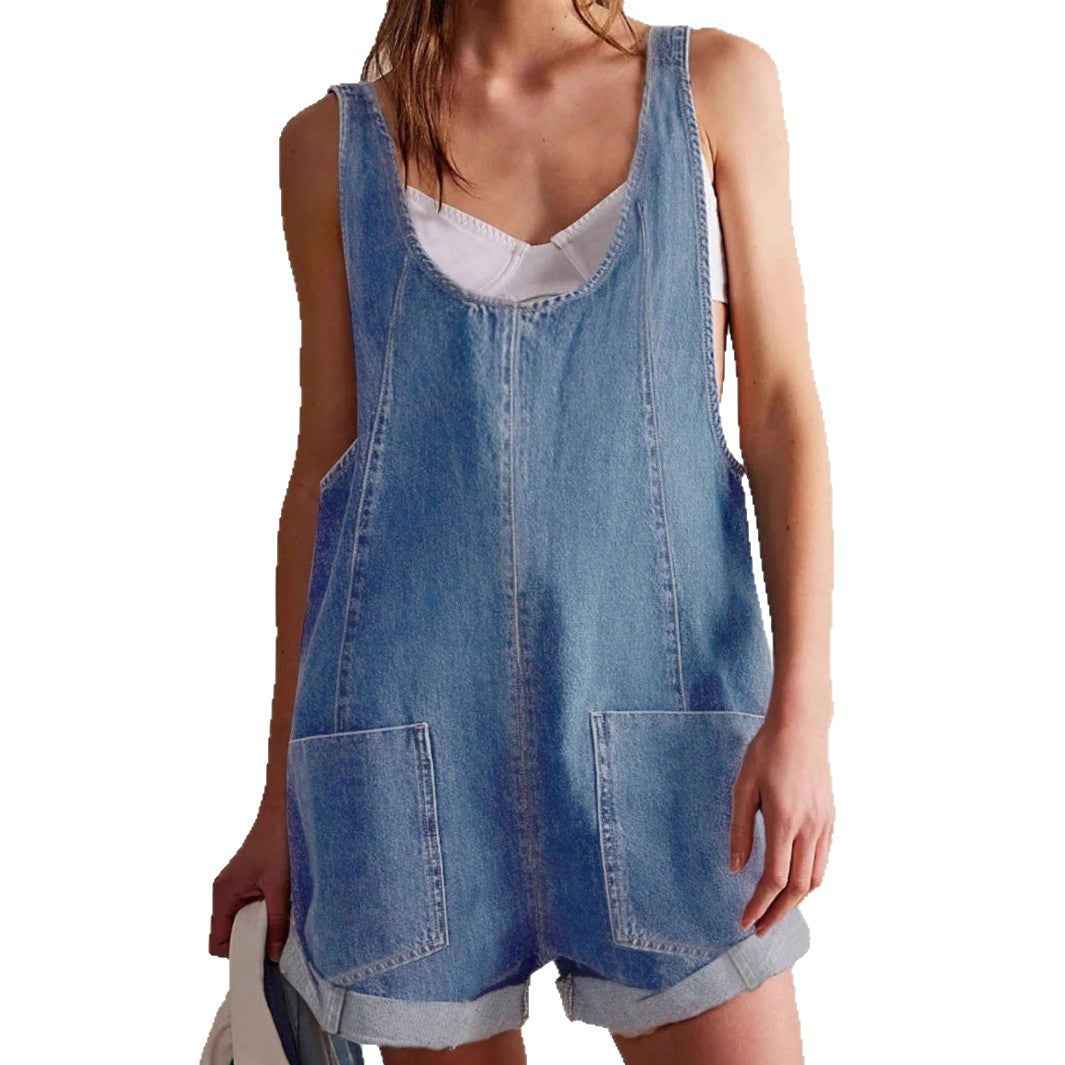 Women's Denim Overalls Shorts Summer Loose  Fashion Ready Stock