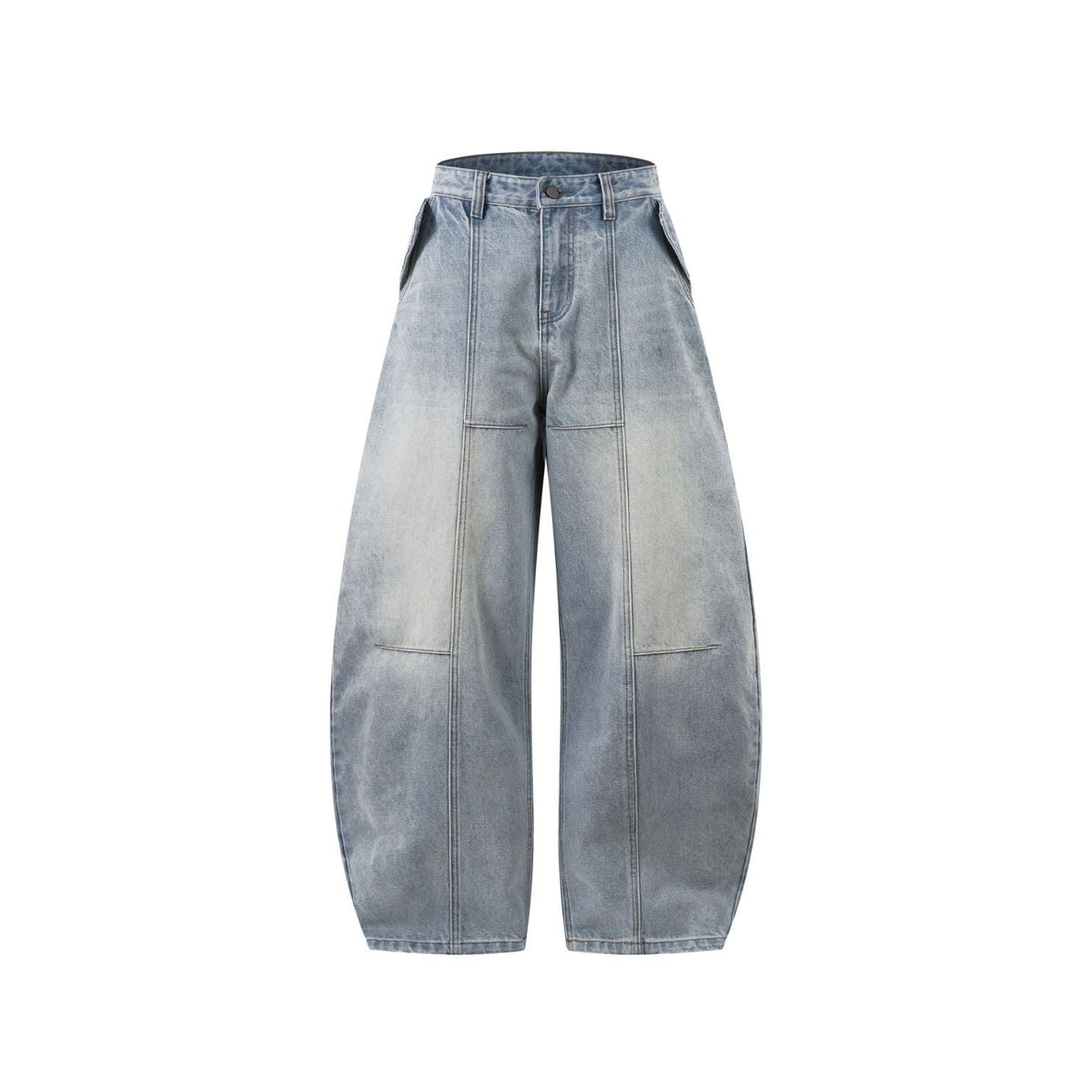 Paneled Light Wash Barrel Jeans