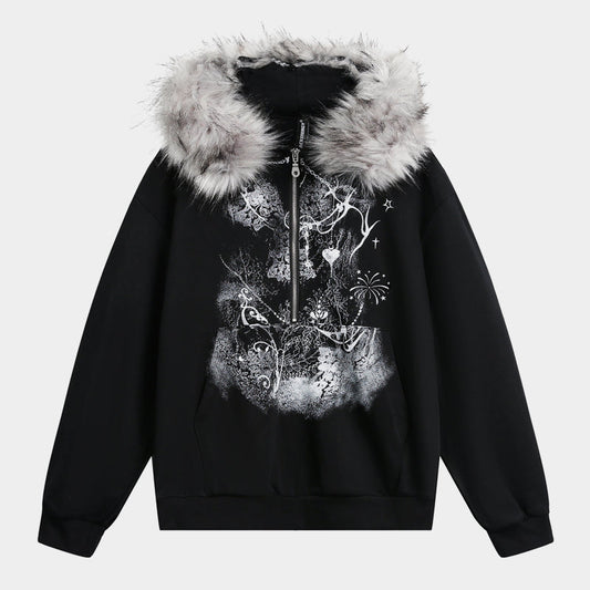 Gothic Fur Collar | Zip Up Hoodie