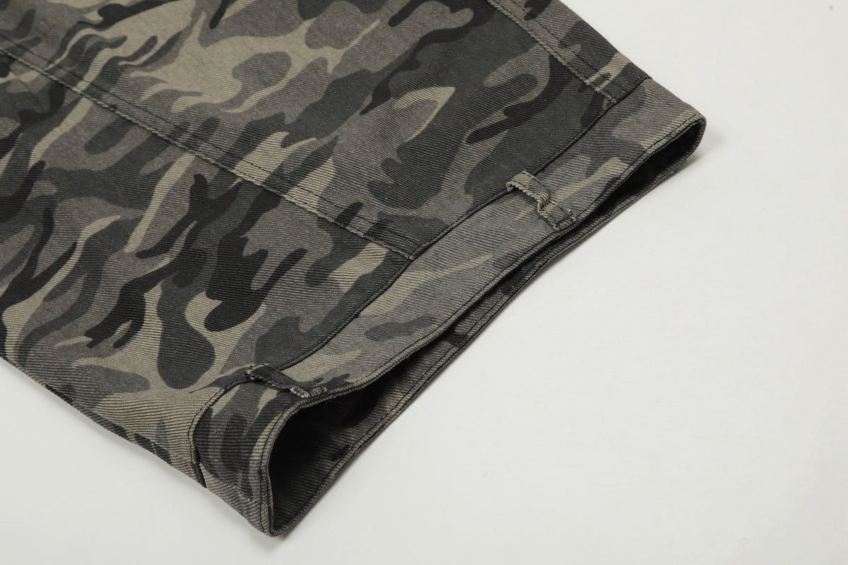 Vintage Camo Seam Panel Multi-Pocket Baggy Wide Leg Cargo Pants - OMYGOODS