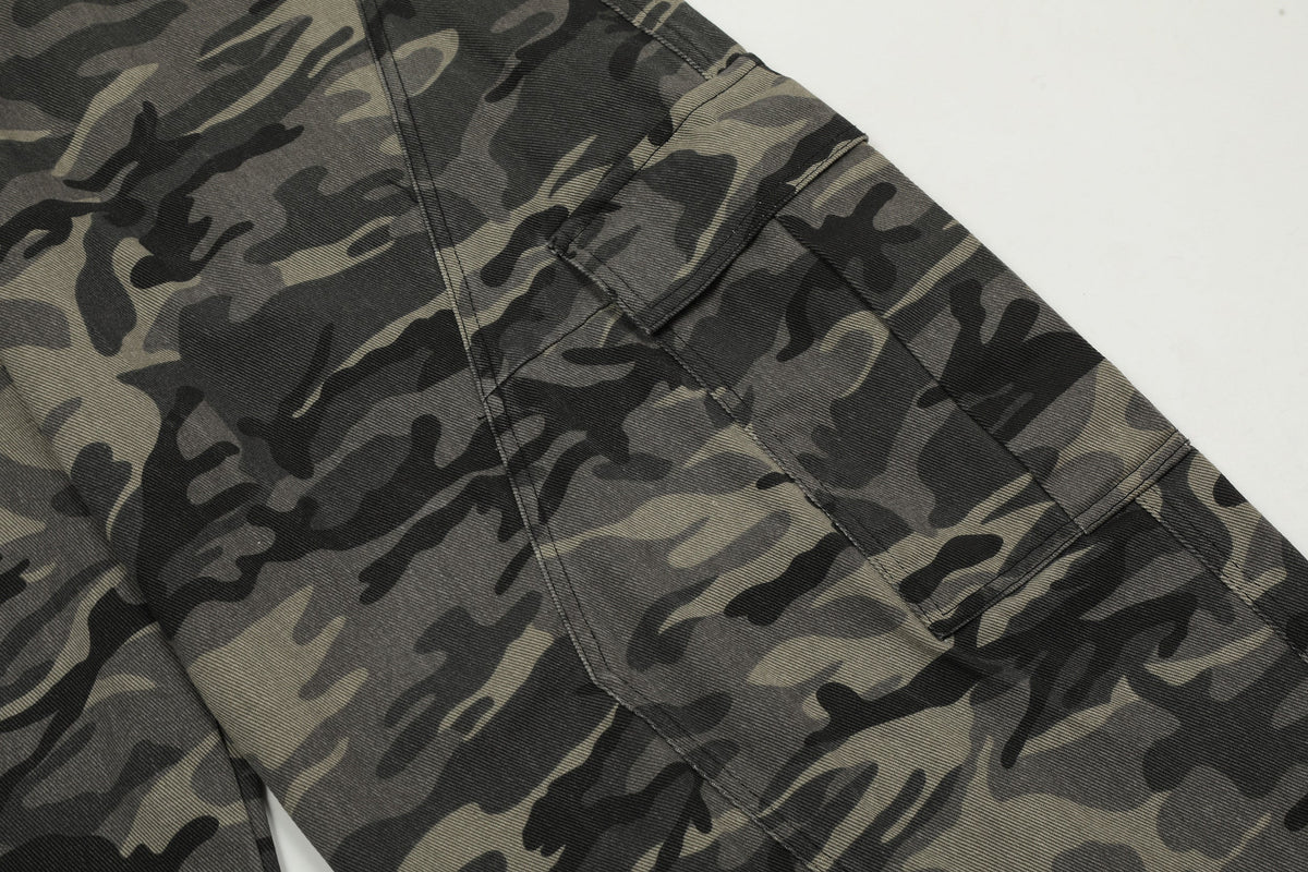 Vintage Camo Seam Panel Multi-Pocket Baggy Wide Leg Cargo Pants - OMYGOODS