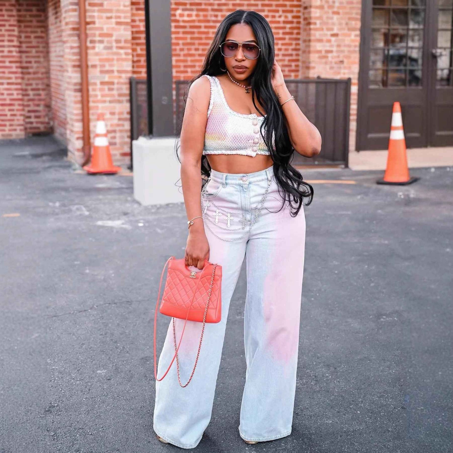 Fashion Gradient Blush Denim Pants