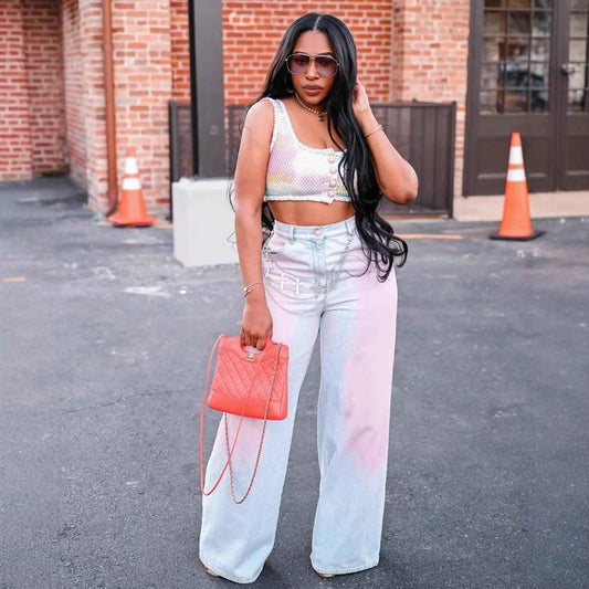 Fashion Gradient Blush Denim Pants