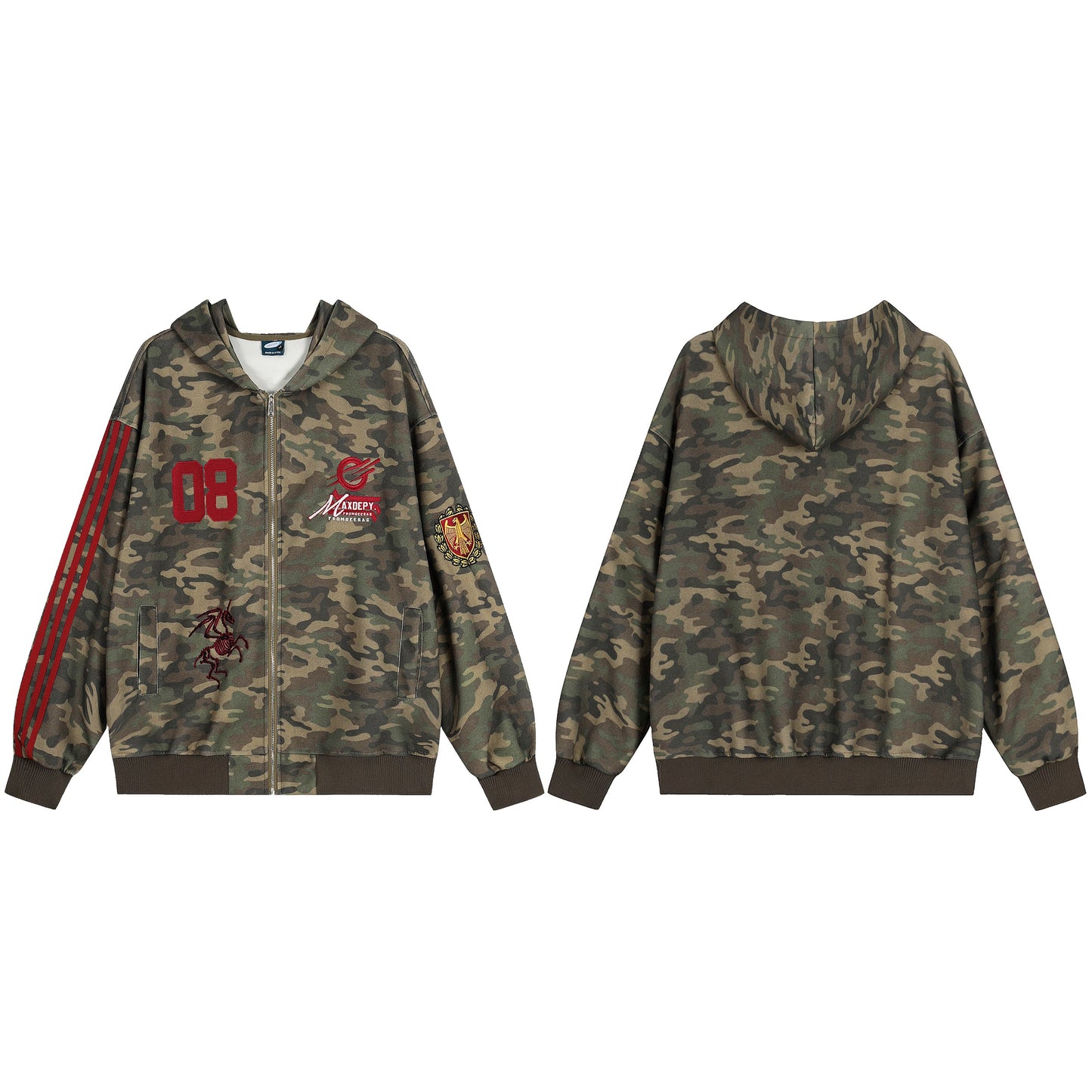 Camo Varsity Patch | Zip Up Hoodie