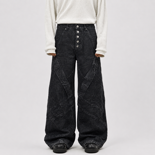 High Street Functional Structured Design Tie-Dye Baggy Jeans