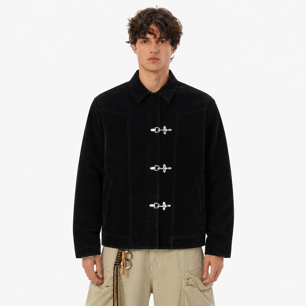 Retro Unique Metal Button Lapel Suede Bomber Jacket