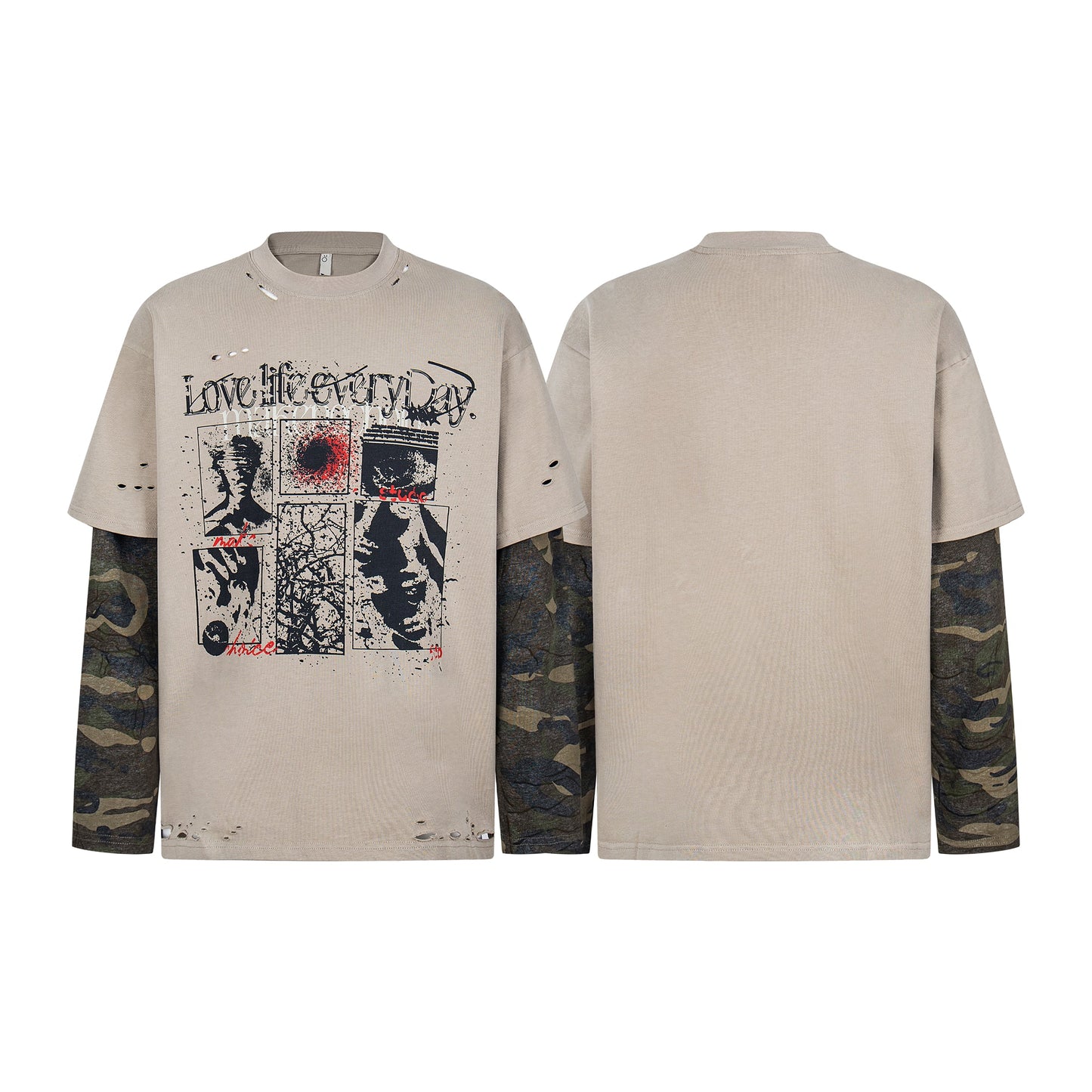 Retro Camouflage Patchwork | Ripped Sweatshirt