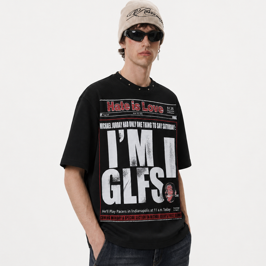 Oversized Newspaper Headline Waffle T-Shirt